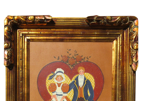 edgebrookhouse - Vintage Folk Art Oil on Canvas of Victorian Couple in Ornate Gilt Frame