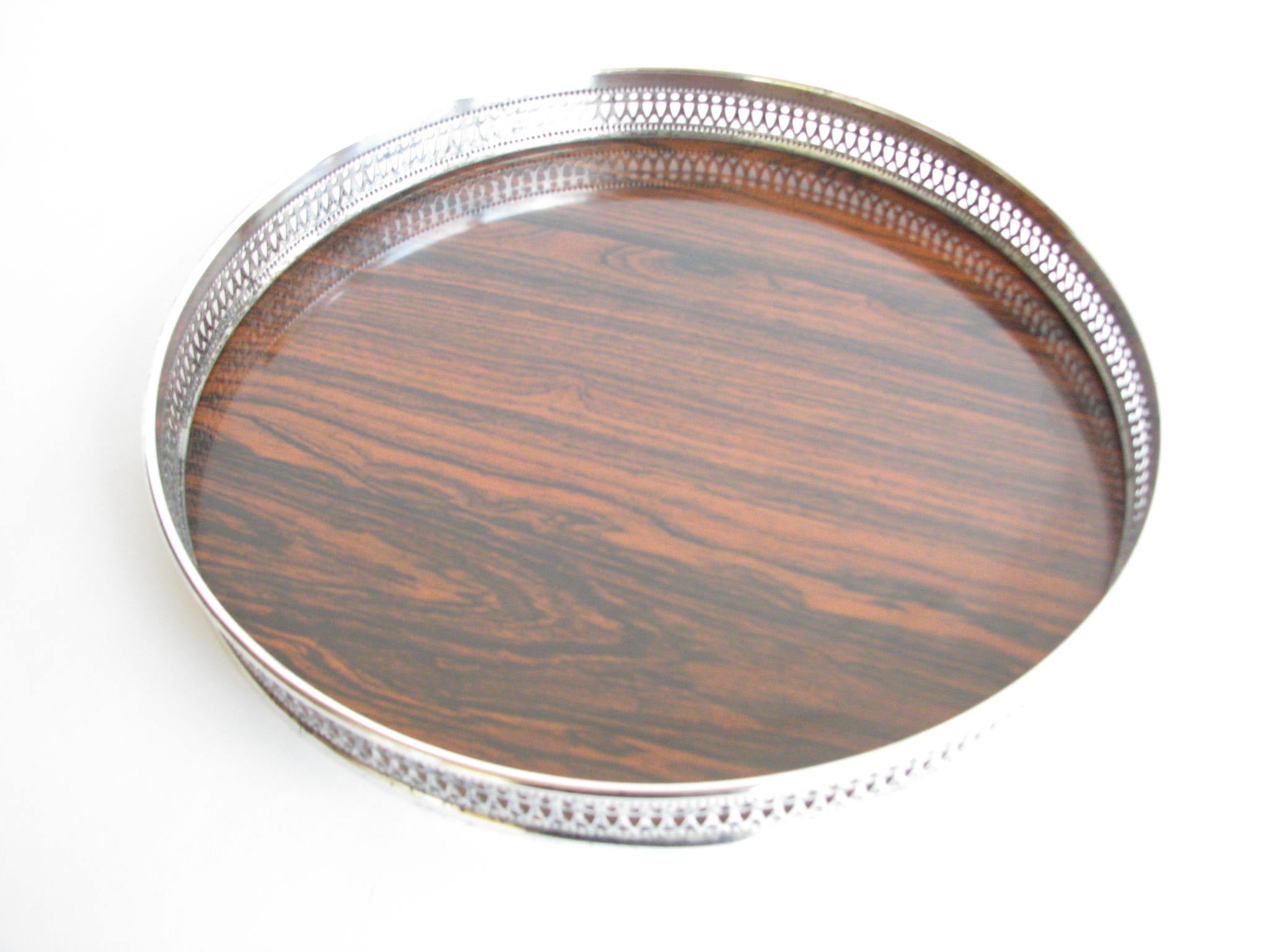 edgebrookhouse - Vintage Formica Rosewood Laminate Serving Tray with Sheffield Silver Plate Reticulated Gallery