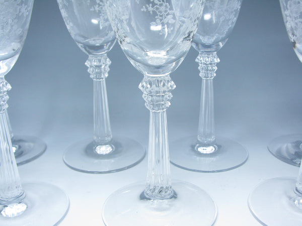 edgebrookhouse - Vintage Fostoria Romance Etched Glass Wine or Water Goblets with Flowers & Ribbon Design - 8 Pieces