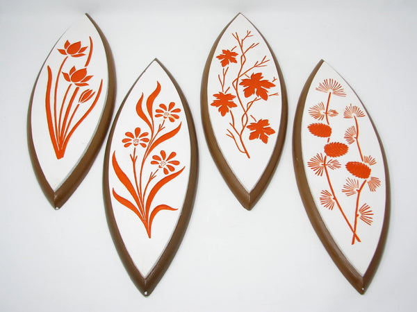 edgebrookhouse - Vintage Four Seasons Plaster Wall Plaques with Foliage Floral Pattern - 4 Pieces