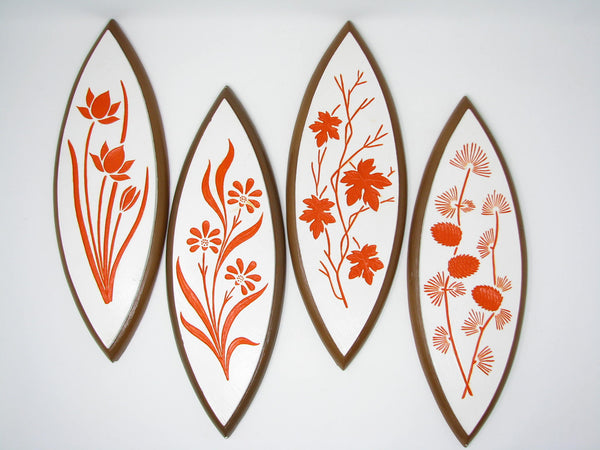 edgebrookhouse - Vintage Four Seasons Plaster Wall Plaques with Foliage Floral Pattern - 4 Pieces