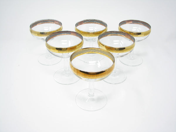 edgebrookhouse - Vintage France Coupe Champagne Glasses with Thick Gold Trim - 6 Pieces