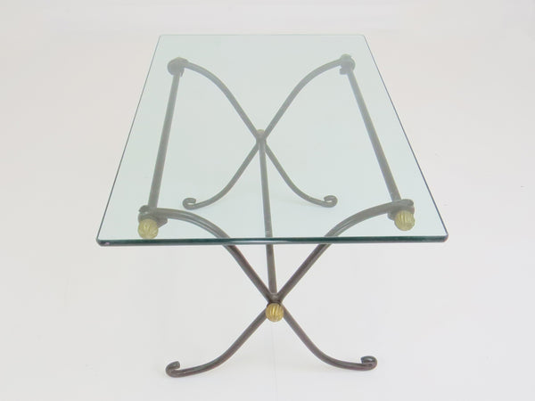 edgebrookhouse - Vintage French Empire Style Iron and Glass Side Table With Brass Accents