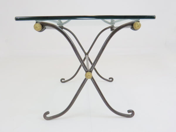 edgebrookhouse - Vintage French Empire Style Iron and Glass Side Table With Brass Accents