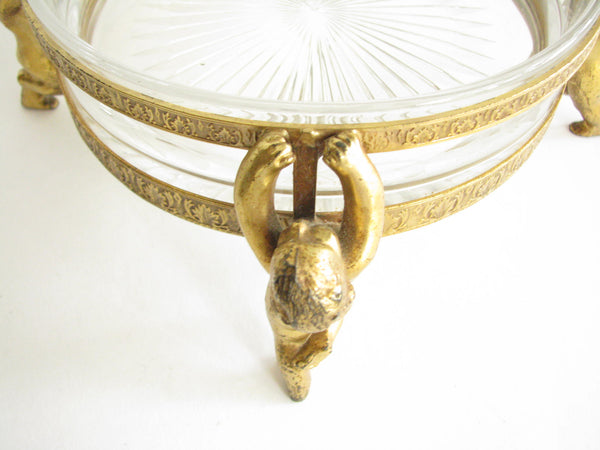edgebrookhouse - Vintage French Gilt Metal Cherub Taza with Etched Glass Liner