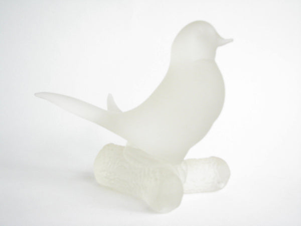 edgebrookhouse - Vintage Frosted Art Glass Bird or Dove on Branch Figurine or Paperweight