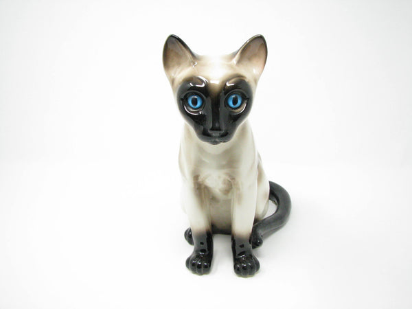 edgebrookhouse - Vintage Galle Style Ceramic Chocolate Point Siamese Cat with Bright Blue Glass Eyes Figurine
