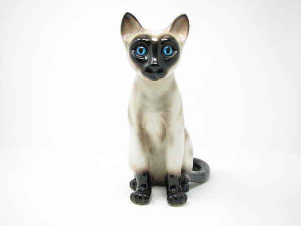 edgebrookhouse - Vintage Galle Style Ceramic Chocolate Point Siamese Cat with Bright Blue Glass Eyes Figurine