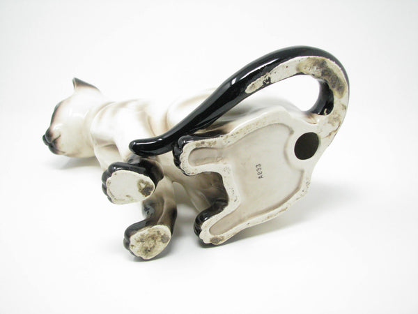 edgebrookhouse - Vintage Galle Style Ceramic Chocolate Point Siamese Cat with Bright Blue Glass Eyes Figurine