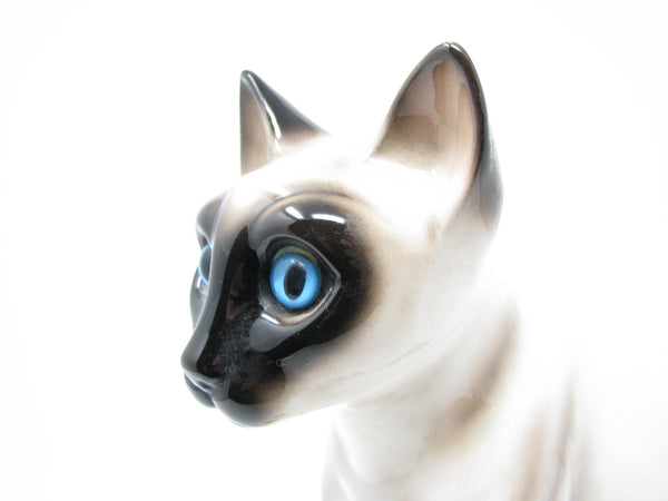 edgebrookhouse - Vintage Galle Style Ceramic Chocolate Point Siamese Cat with Bright Blue Glass Eyes Figurine