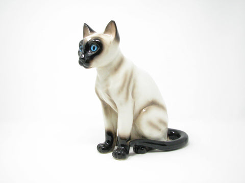 edgebrookhouse - Vintage Galle Style Ceramic Chocolate Point Siamese Cat with Bright Blue Glass Eyes Figurine