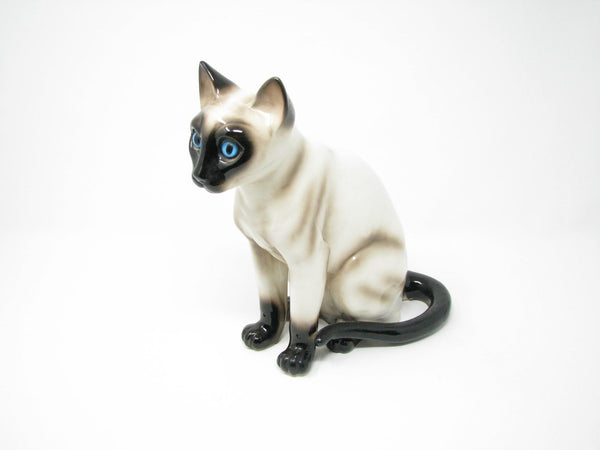 edgebrookhouse - Vintage Galle Style Ceramic Chocolate Point Siamese Cat with Bright Blue Glass Eyes Figurine