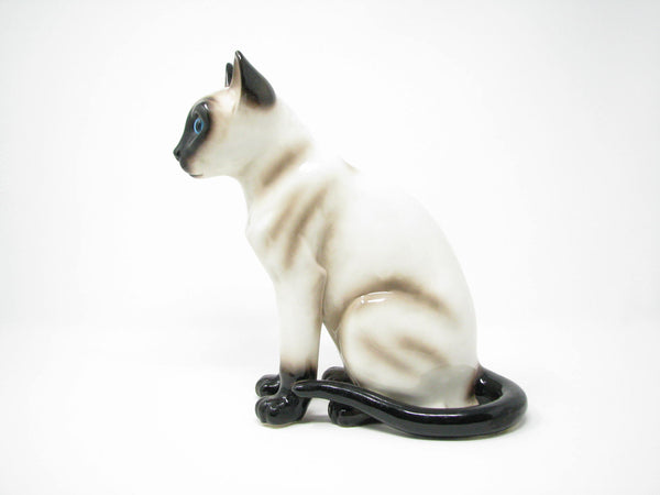 edgebrookhouse - Vintage Galle Style Ceramic Chocolate Point Siamese Cat with Bright Blue Glass Eyes Figurine