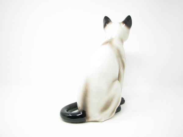 edgebrookhouse - Vintage Galle Style Ceramic Chocolate Point Siamese Cat with Bright Blue Glass Eyes Figurine