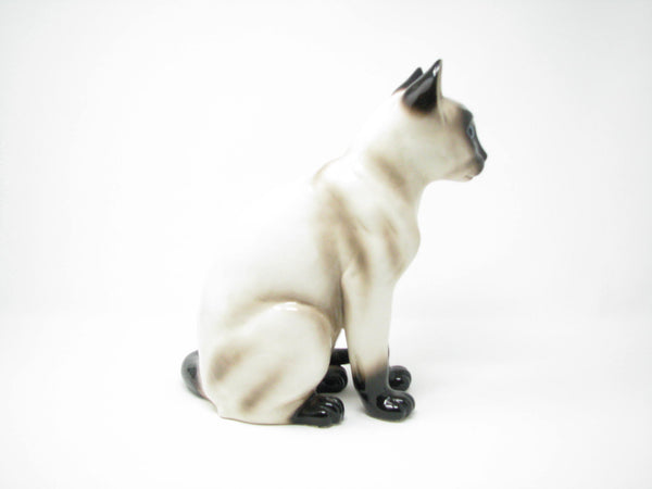 edgebrookhouse - Vintage Galle Style Ceramic Chocolate Point Siamese Cat with Bright Blue Glass Eyes Figurine