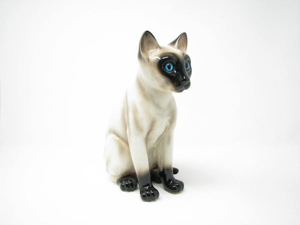 edgebrookhouse - Vintage Galle Style Ceramic Chocolate Point Siamese Cat with Bright Blue Glass Eyes Figurine