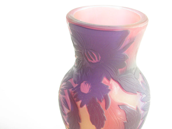 edgebrookhouse - Vintage Gallé TIP Cameo Relief Purple Amethyst Floral Glass Vase