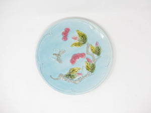 edgebrookhouse - Vintage Georg Schmider Zell German Majolica Plate with Cherry and Butterfly Design 2126