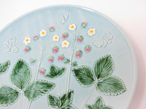edgebrookhouse - Vintage Georg Schmider Zell Style German Majolica Plate with Wild Strawberries & Butterfly Design - 2 Available