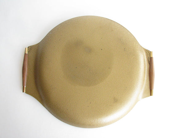 edgebrookhouse - Vintage Georges Briard Round Glass Serving Tray with Gold Leaf Design and Wood Handles