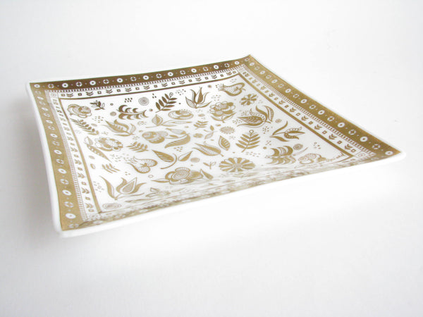 edgebrookhouse - Vintage Georges Briard Square White Glass Tray with Gold Persian Garden Design