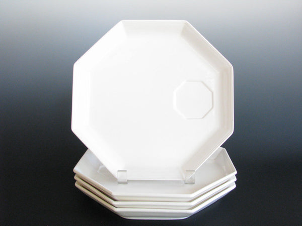 edgebrookhouse - Vintage Georges Briard White Ceramic Octagon Snack Plates & Cups for Hartman Associates - 8 Pieces