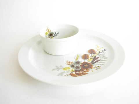edgebrookhouse - Vintage Georges Briard Woodhue Brown Floral Chip & Dip Serving Dish