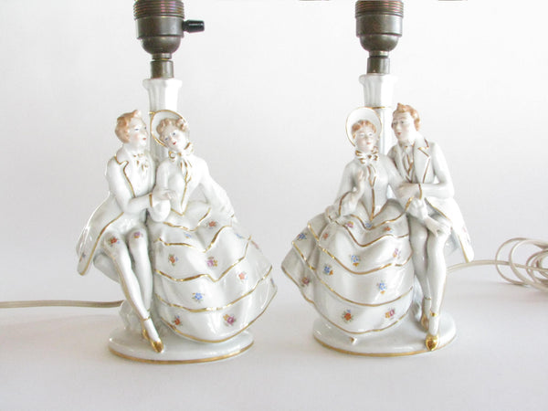 edgebrookhouse - Vintage Gerold Porzellan Germany Porcelain Victorian Couple Table Lamps - a Pair