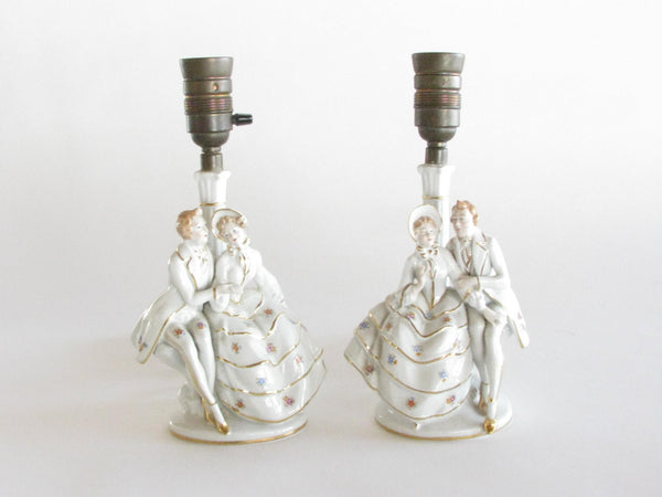 edgebrookhouse - Vintage Gerold Porzellan Germany Porcelain Victorian Couple Table Lamps - a Pair