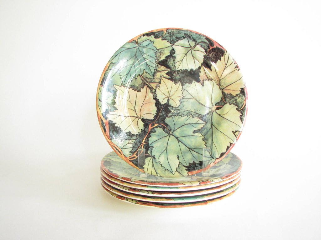 Vintage Gien France Feuillage Fall Leaves Salad Plates - Set of 6