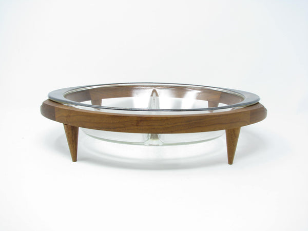 edgebrookhouse - Vintage Glasbake Divided Glass Serving Dish with Walnut Footed Stand