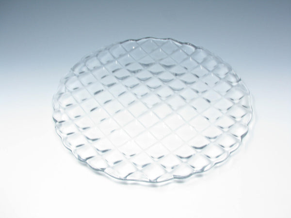 edgebrookhouse - Vintage Glass Serving Cake Platter and Square Pedestal Trifle Bowl in Quilted Optic Pattern - 2 Pieces