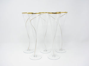 edgebrookhouse - Vintage Gold Swirl Hollow Stem Fluted Champagne Glasses - 5 Pieces