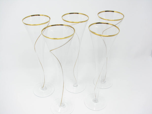 edgebrookhouse - Vintage Gold Swirl Hollow Stem Fluted Champagne Glasses - 5 Pieces