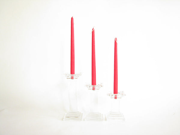edgebrookhouse - Vintage Graduated Crystal Square Pedestal Pillar / Taper Candle Holders - Set of 3