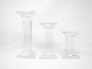 edgebrookhouse - Vintage Graduated Crystal Square Pedestal Pillar / Taper Candle Holders - Set of 3