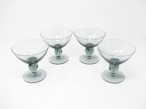edgebrookhouse - Vintage Gray Glass Champagne Sherbet Glasses with Pinched Ball Stem - 4 Pieces
