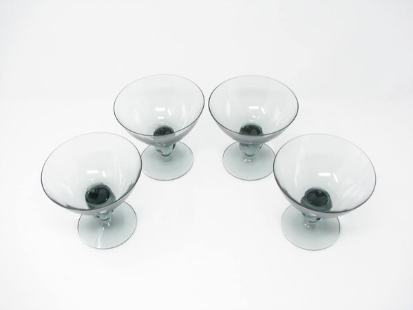 edgebrookhouse - Vintage Gray Glass Champagne Sherbet Glasses with Pinched Ball Stem - 4 Pieces