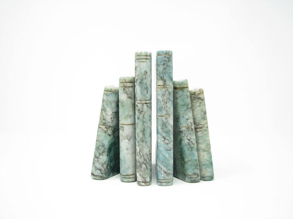 edgebrookhouse - Vintage Green Alabaster Book Shaped Bookends Made in Ialy - a Pair