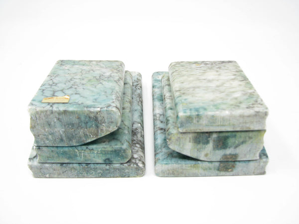 edgebrookhouse - Vintage Green Alabaster Book Shaped Bookends Made in Ialy - a Pair