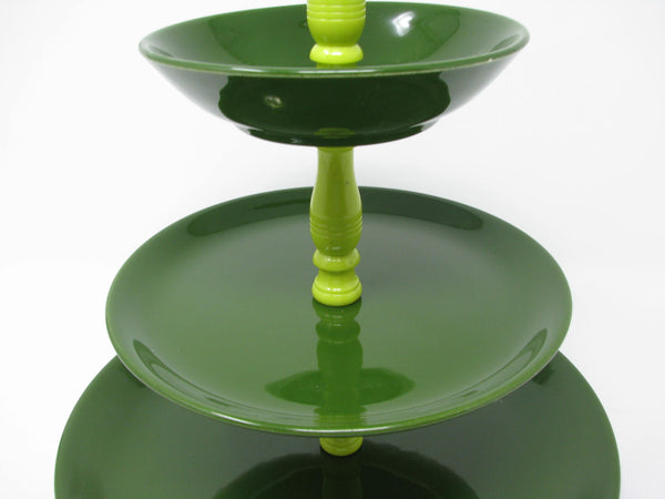 edgebrookhouse - Vintage Green Ceramic 3-Tier Tidbit Serving Tray with Lime Green Plastic Spacers