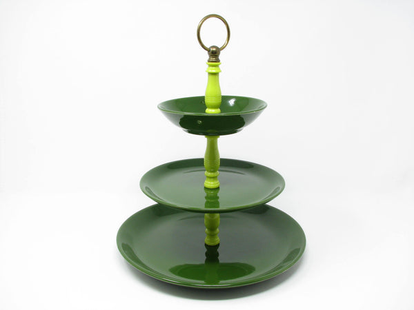 edgebrookhouse - Vintage Green Ceramic 3-Tier Tidbit Serving Tray with Lime Green Plastic Spacers