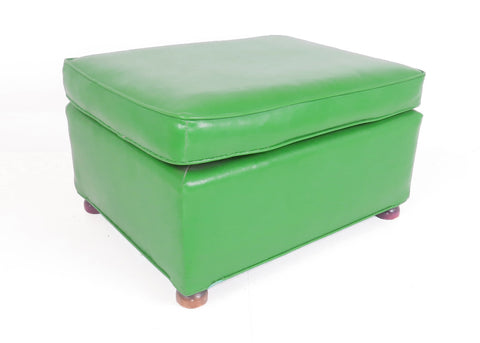 edgebrookhouse - Vintage Green Vinyl Ottoman on Walnut Bun Feet