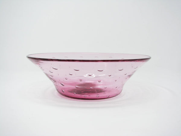 edgebrookhouse - Vintage Greenfield Village Glassworks Studio Art Glass Controlled Bubble Cranberry Glass Bowl Signed