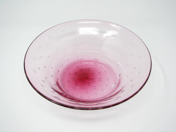 edgebrookhouse - Vintage Greenfield Village Glassworks Studio Art Glass Controlled Bubble Cranberry Glass Bowl Signed