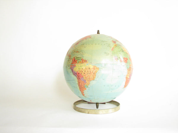 edgebrookhouse - Vintage Gustav Brueckmann Replogle Double Swivel Axis Globe with Stereo Relief on Brass and Teak Stand