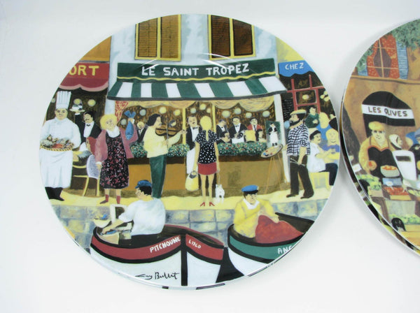edgebrookhouse - Vintage Guy Buffet Marche Aux Fleurs French Scenes Porcelain Dinner Plates Made in Japan - 12 Pieces