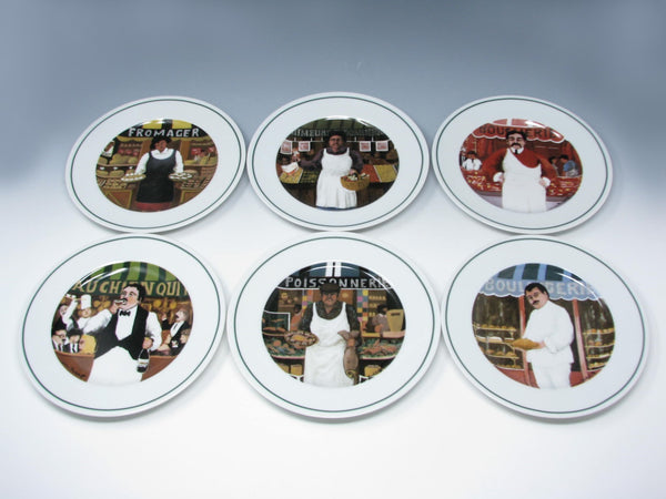 edgebrookhouse - Vintage Guy Buffet Sommelier & Shopkeepers French Figures Porcelain Salad Plates - 11 Pieces