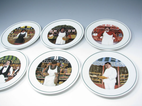 edgebrookhouse - Vintage Guy Buffet Sommelier & Shopkeepers French Figures Porcelain Salad Plates - 11 Pieces