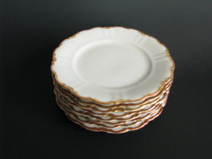 edgebrookhouse - Vintage Hackefors Porslin Sweden Gilt Scalloped Rim Porcelain Bread Plates - Set of 8